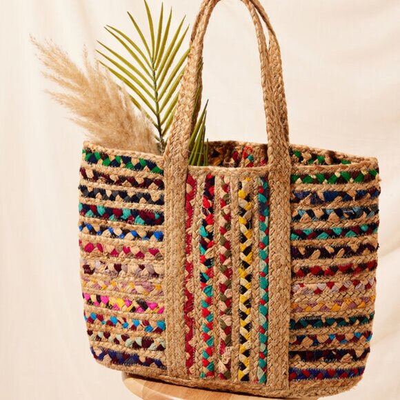 BRAND NEW  Indian Jute Bag Ethnic Handmade colorful Women Hand Bag Jute Purse - Picture 3 of 5